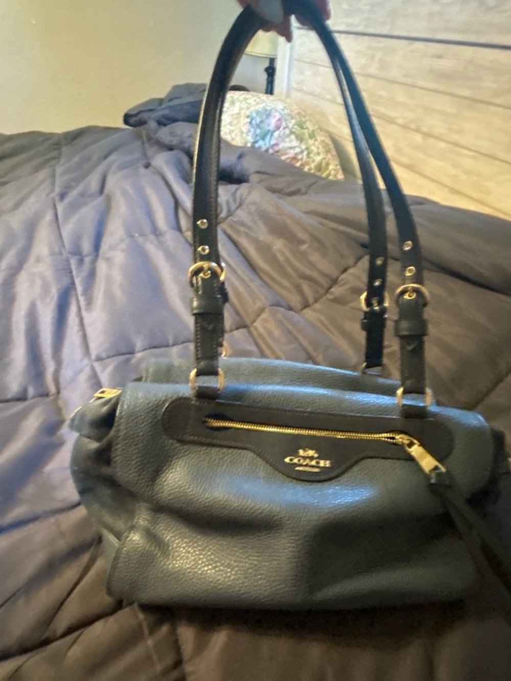 Coach Pebbled Leather Shoulder Bag in Black with Gold Hardware